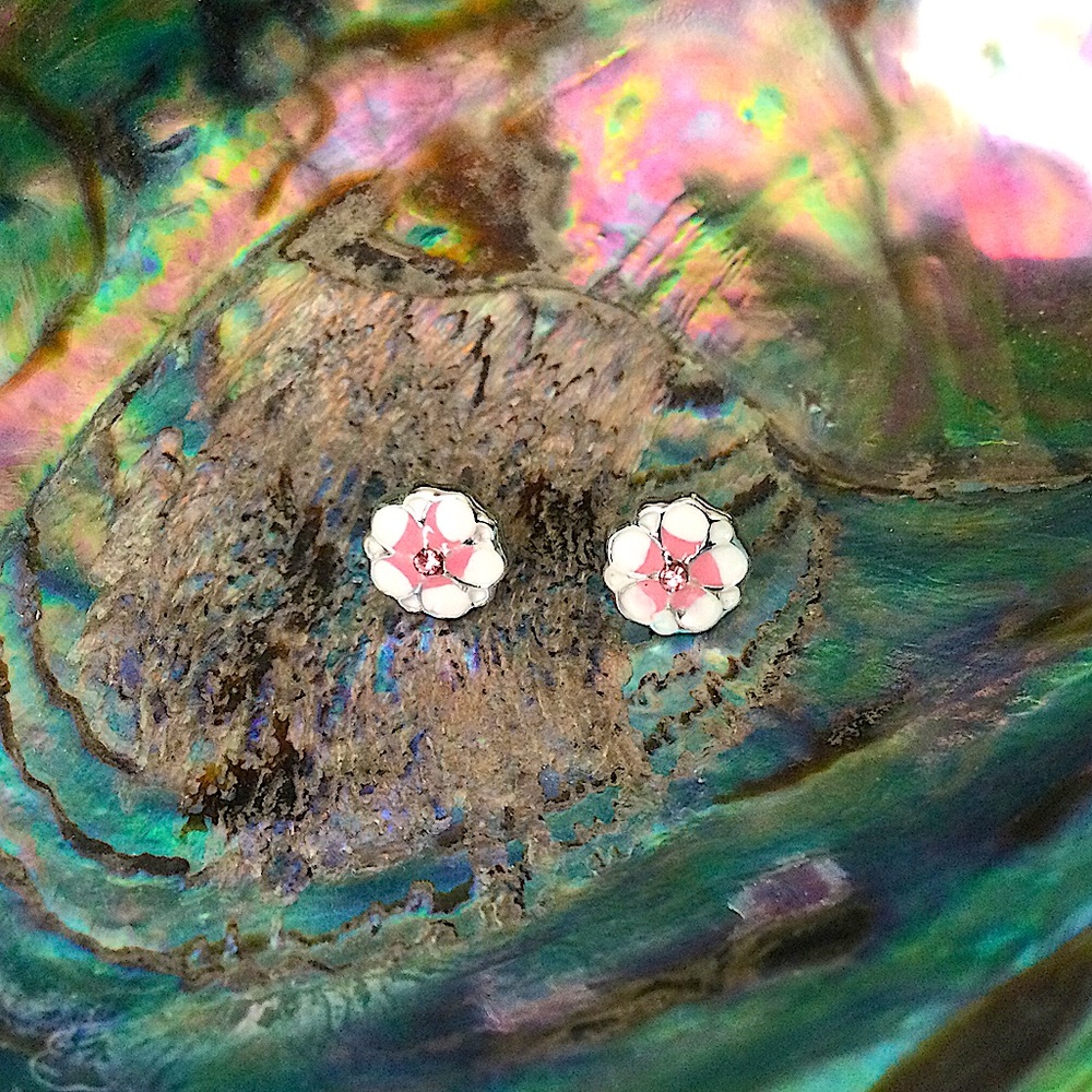 Pink & White Flower Studs